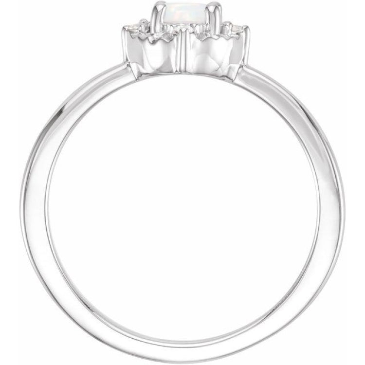 Sterling Silver Lab-Grown White Opal & .04 CTW Natural Diamond Halo-Style Ring