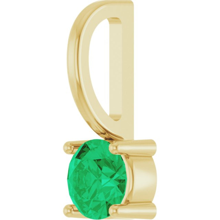 14K Yellow Gold Imitation Emerald Solitaire Charm/Pendant