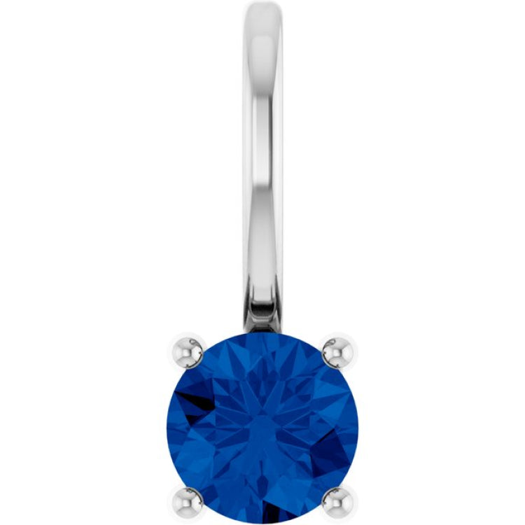 14K White Gold Imitation Blue Sapphire Solitaire Charm/Pendant