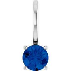 14K White Gold Imitation Blue Sapphire Solitaire Charm/Pendant