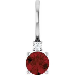 14K White Gold Natural Mozambique Garnet & .015 CT Natural Diamond Charm/Pendant