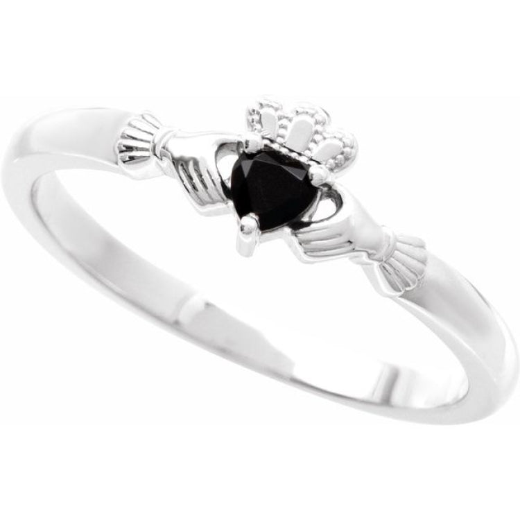 Sterling Silver Natural Black Onyx Claddagh Ring