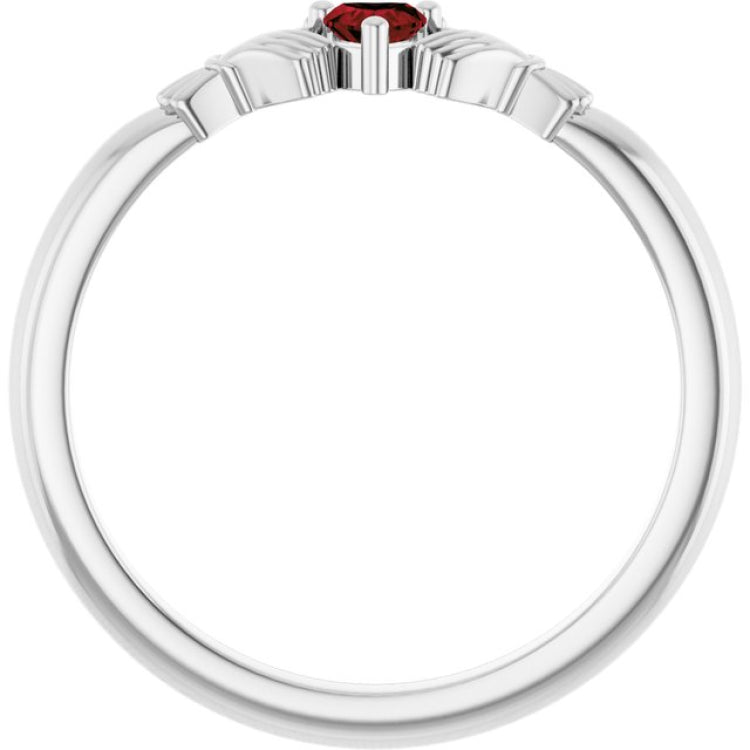 Sterling Silver Natural Mozambique Garnet Claddagh Ring