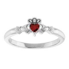 Sterling Silver Natural Mozambique Garnet Claddagh Ring