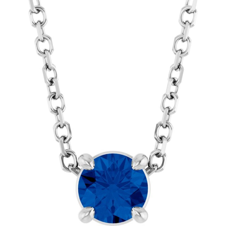 14K White Gold 4 mm Lab-Grown Blue Sapphire 16-18" Necklace