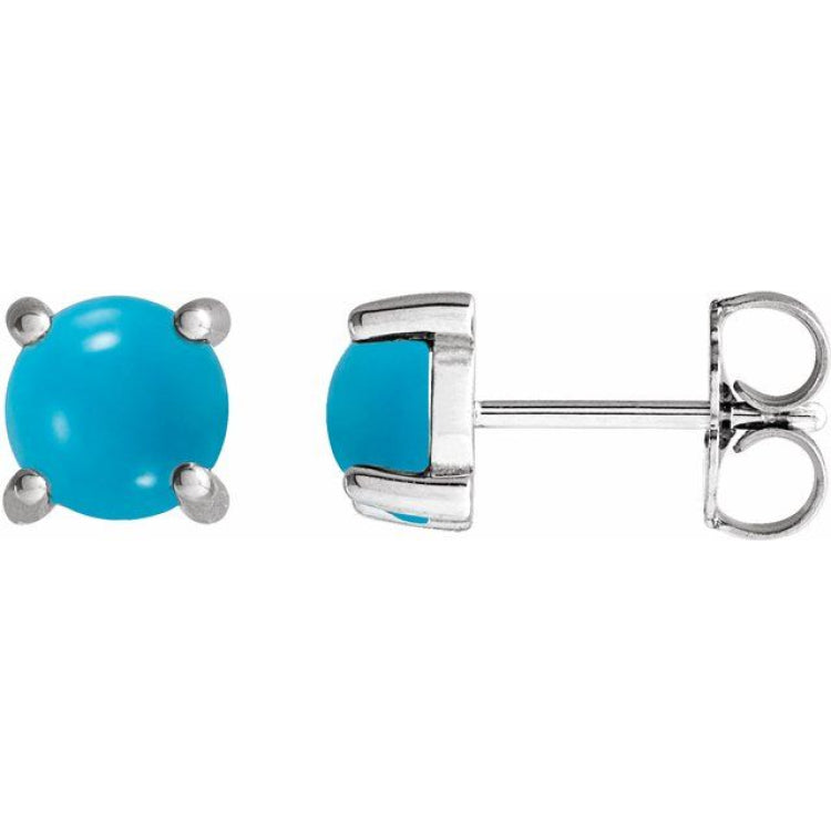 14K White Gold 5 mm Natural Turquoise Earrings