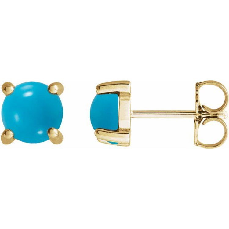 14K Yellow Gold 5 mm Natural Turquoise Earrings