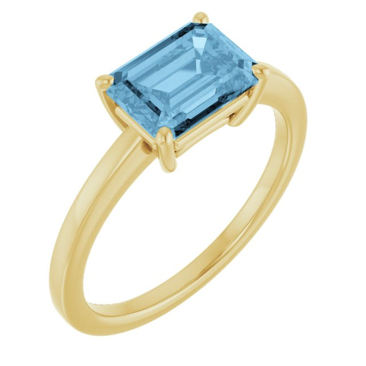 14K Yellow Gold Natural Sky Blue Topaz Ring