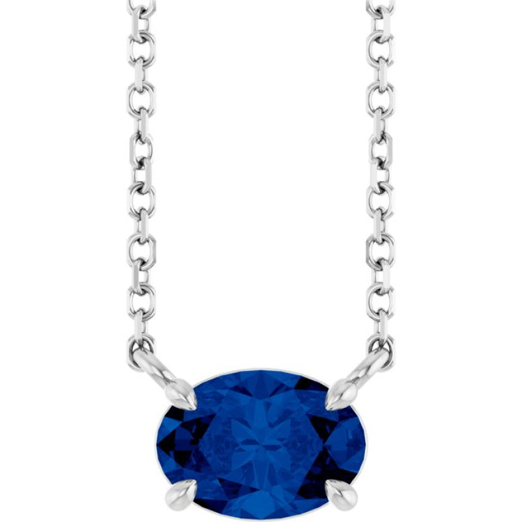 14K White Gold Lab-Grown Blue Sapphire 18" Necklace