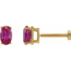 14K Yellow Gold 5x3 mm  Lab-Grown Ruby Earring
