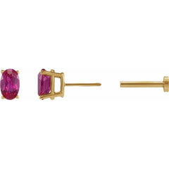 14K Yellow Gold 5x3 mm  Lab-Grown Ruby Earring