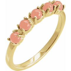 14K Yellow Gold Natural Pink Coral Cabochon Stackable Ring