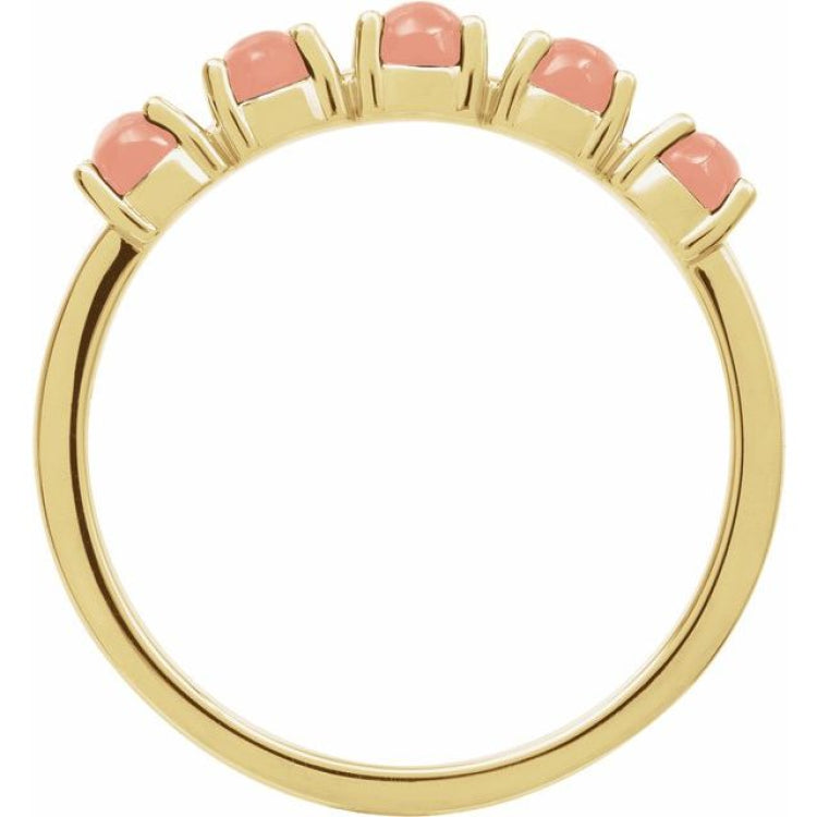 14K Yellow Gold Natural Pink Coral Cabochon Stackable Ring