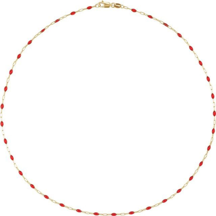 14K Yellow Gold-Filled 1.6 mm Red Enamel Bead Paperclip-Style 16" Chain