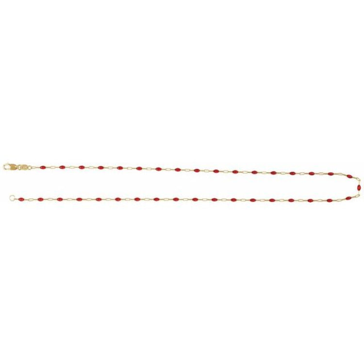 14K Yellow Gold-Filled 1.6 mm Red Enamel Bead Paperclip-Style 16" Chain