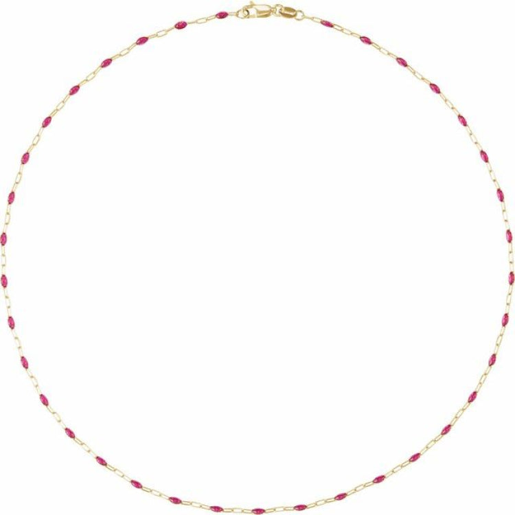 14K Yellow Gold-Filled 1.6 mm Pink Enamel Bead Paperclip-Style 20" Chain