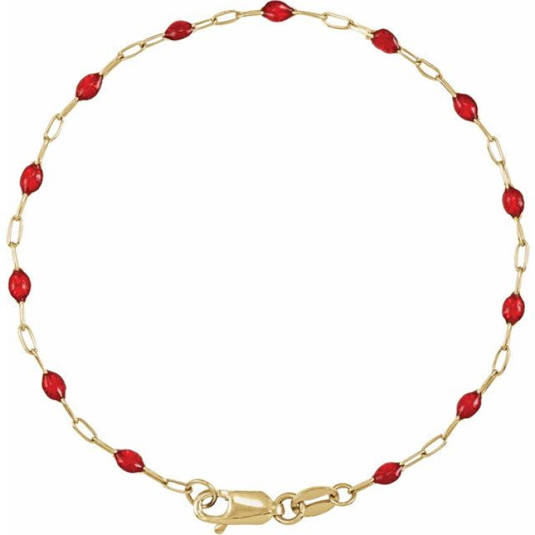 14K Yellow Gold-Filled 1.6 mm Red Enamel Bead Paperclip-Style 7" Chain