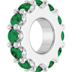 14K White Gold Natural Emerald Spacer Charm/Pendant