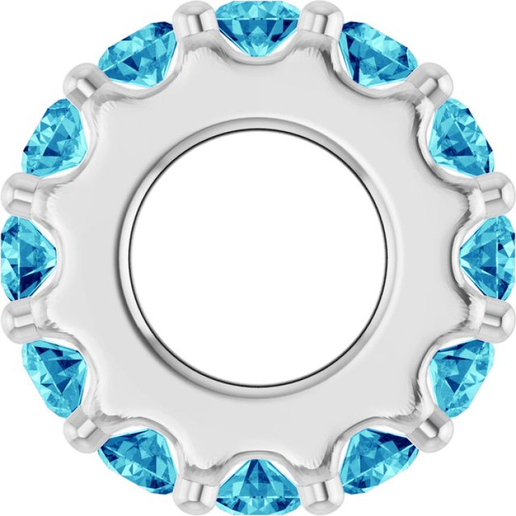 Sterling Silver Natural Blue Zircon Spacer Charm/Pendant
