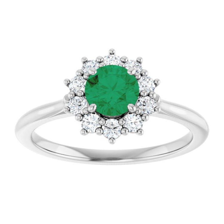 14K White Gold Lab-Grown Emerald & 1/4 CTW Lab-Grown Diamond Halo-Style Ring