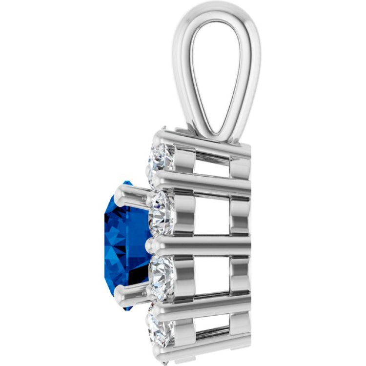 14K White Gold Lab-Grown Blue Sapphire & 1/3 CTW Lab-Grown Diamond Pendant