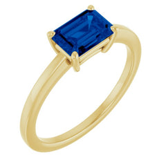 14K Yellow Gold Lab-Grown Blue Sapphire Solitaire Ring