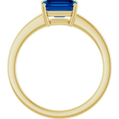 14K Yellow Gold Lab-Grown Blue Sapphire Solitaire Ring