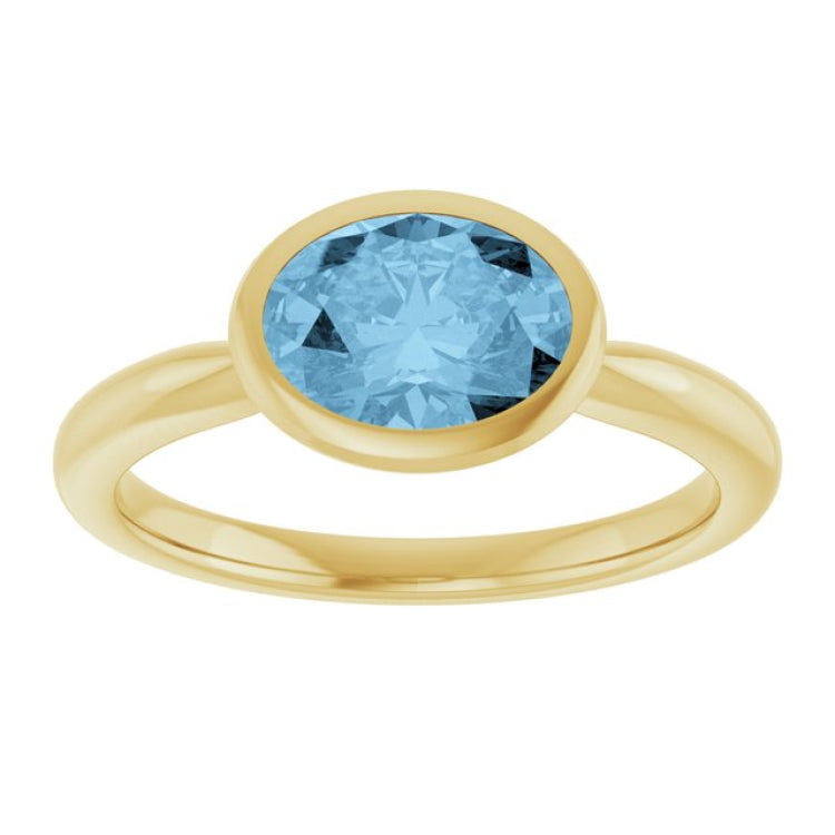 14K Yellow Gold Natural Sky Blue Topaz Solitaire Ring