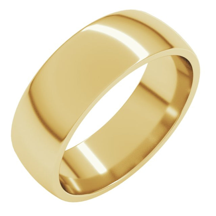 14K Yellow Gold 6.5 mm Lightweight Comfort-Fit Half Round Band Size 8