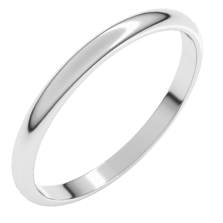 18K White Gold 2 mm Lightweight Half Round Band Size 6