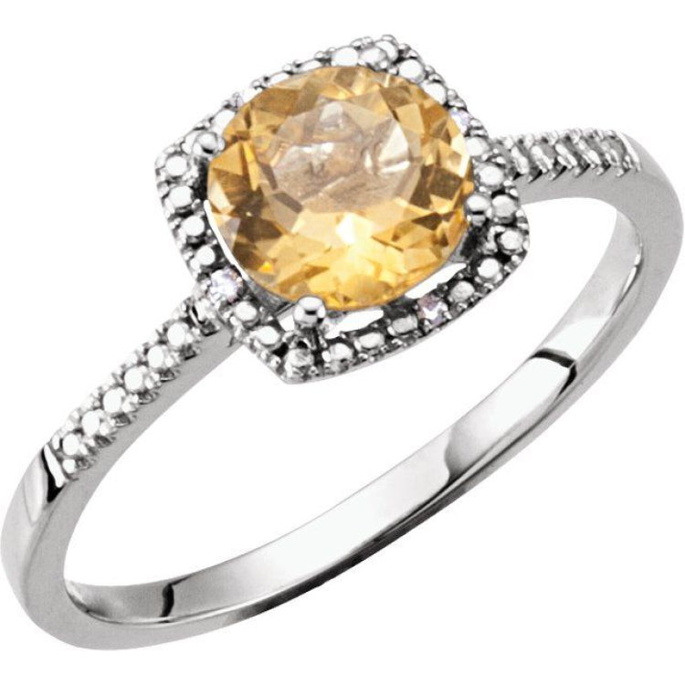Sterling Silver Natural Citrine & .01 CTW Natural Diamond Ring