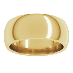 14K Yellow Gold 8 mm Comfort-Fit Half Round Band Size 8