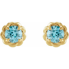 14K Yellow Gold 5 mm Natural Blue Zircon Claw-Prong Rope Earrings