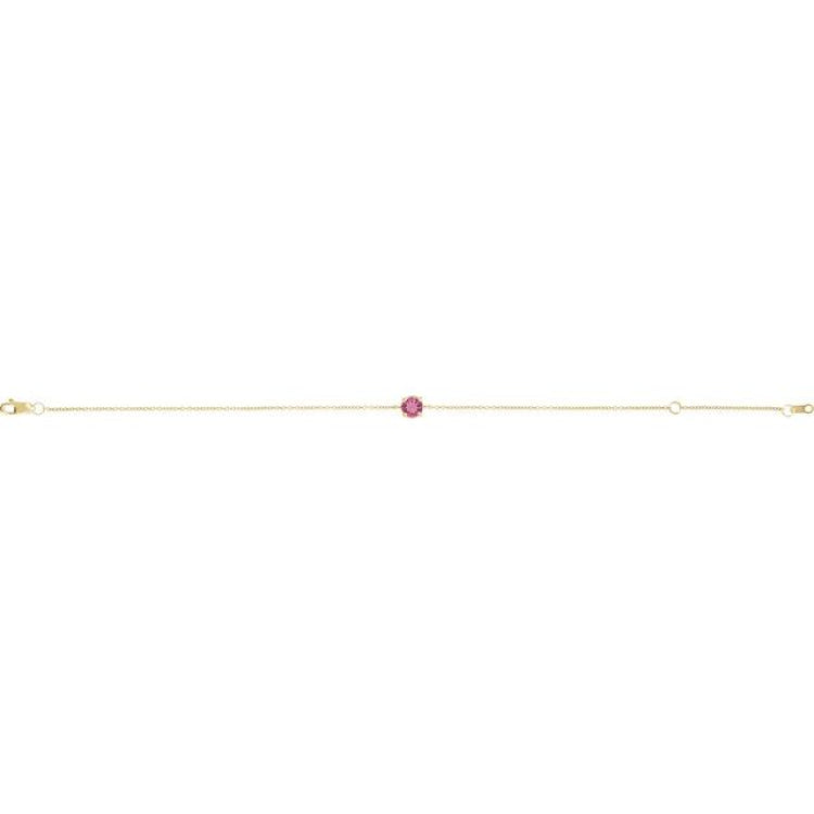 14K Yellow Gold Natural Pink Tourmaline  6 1/2-7-1/2" Bracelet