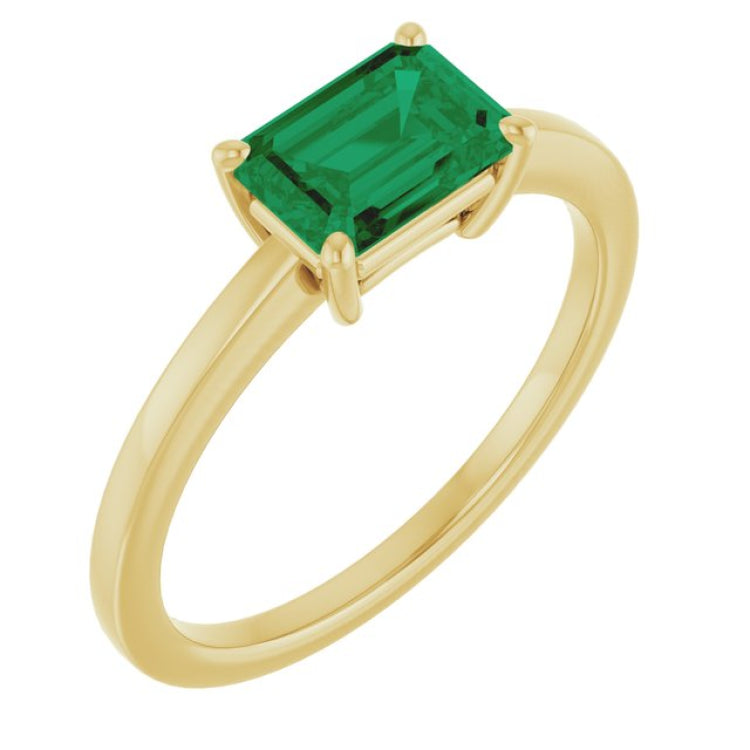 14K Yellow Gold Lab-Grown Emerald Solitaire Solitaire Ring