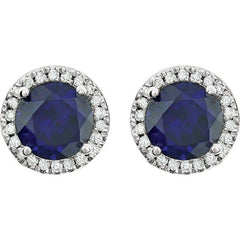 14K White Gold Lab-Grown Blue Sapphire & 1/8 CTW Natural Diamond Earrings