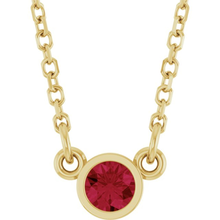 14K Yellow Gold Natural Ruby Solitaire 16" Necklace