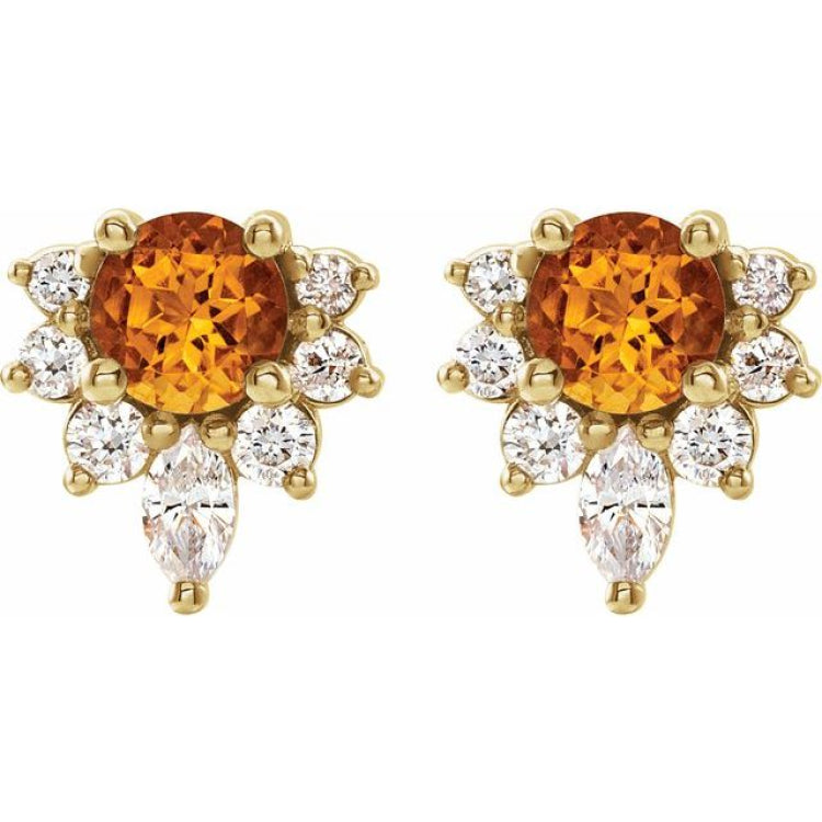14K Yellow Gold Natural Citrine & 1/6 CTW Natural Diamond Earrings