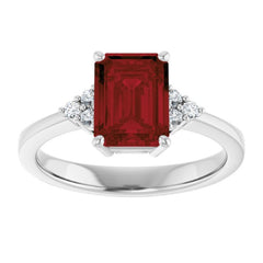 14K White Gold Natural Mozambique Garnet and 1/10 CTW Lab-Grown Diamond Ring