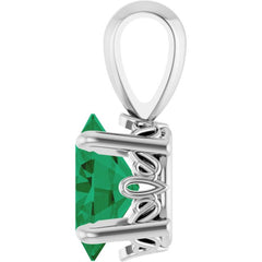 Sterling Silver Lab-Grown Emerald Pendant