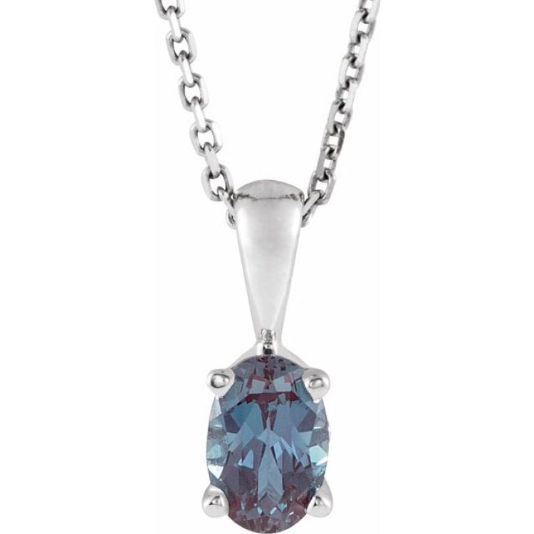 Sterling Silver Lab-Grown Alexandrite 16-18" Necklace