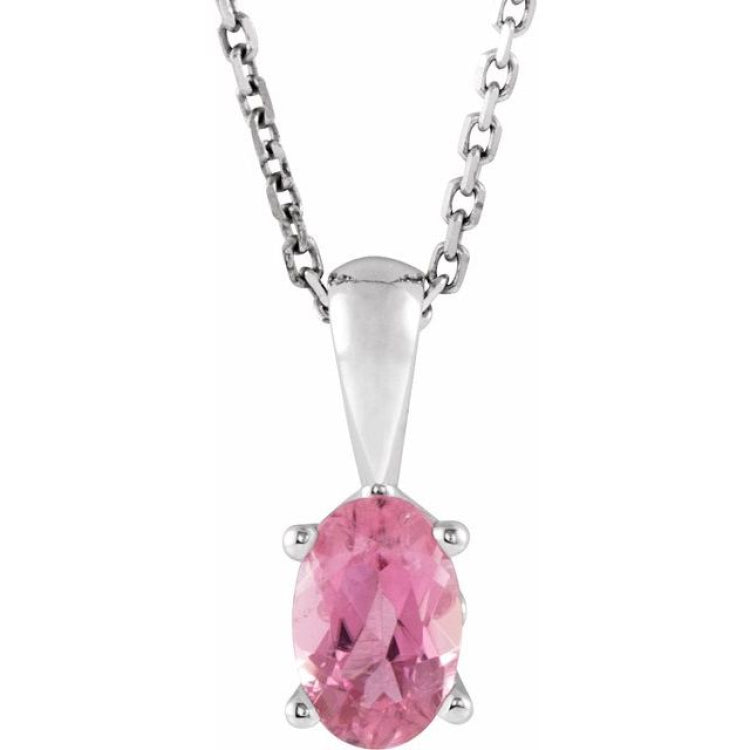 Sterling Silver Natural Pink Tourmaline 16-18" Necklace