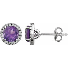 Sterling Silver Natural Amethyst & 1/8 CTW Lab-Grown Diamond Earrings