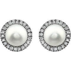 Sterling Silver Cultured White Freshwater Pearl & 1/8 CTW Lab-Grown Diamond Earrings