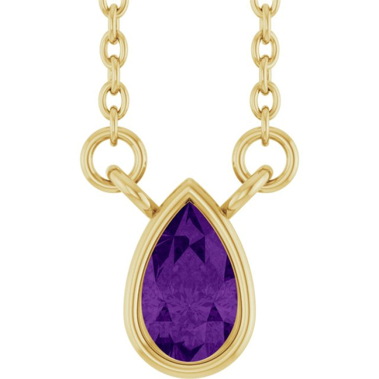 14K Yellow Gold Natural Amethyst 18" Necklace