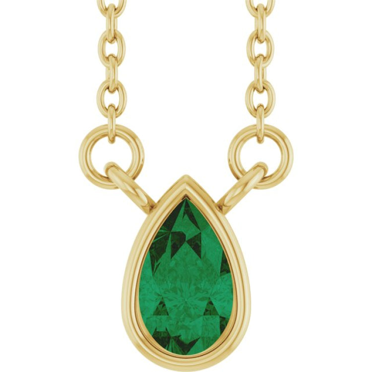 14K Yellow Gold Lab-Grown Emerald 18" Necklace