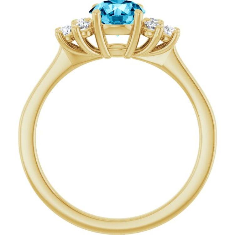 14K Yellow Gold Natural Aquamarine & 1/6 CTW Lab-Grown Diamond Ring