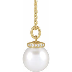 14K Yellow Gold Cultured White Akoya Pearl & .04 CTW Natural Diamond 16-18" Necklace