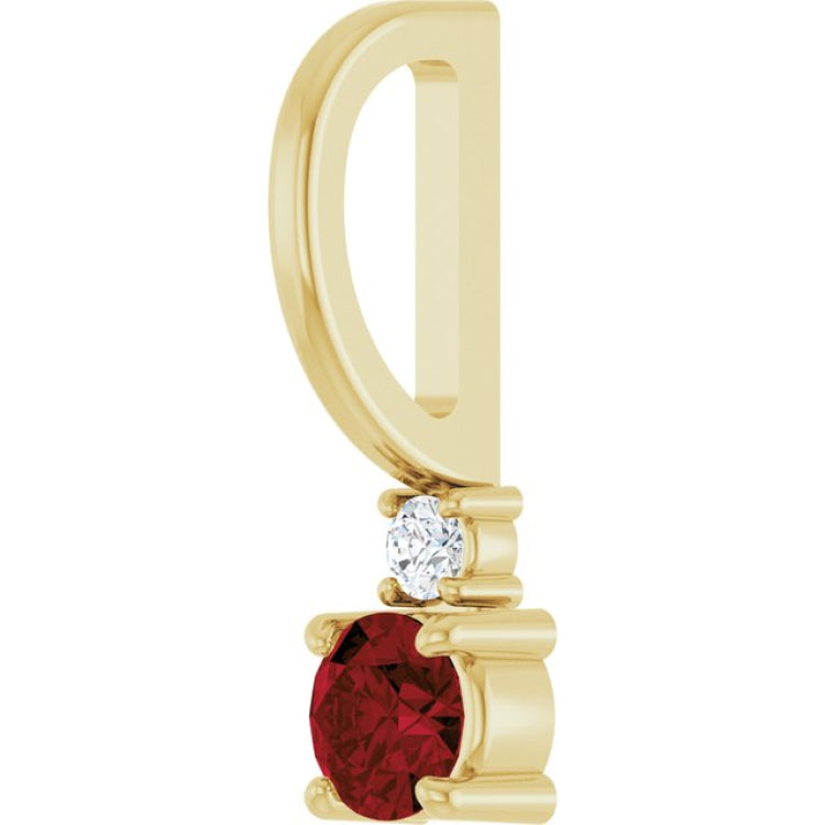 14K Yellow Gold Natural Mozambique Garnet & .02 CT Natural Diamond Charm/Pendant