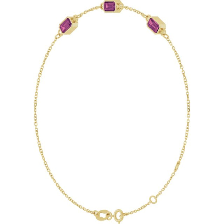 14K Yellow Gold Natural Pink Tourmaline Bezel-Set 3-Stone 7 1/2" Bracelet